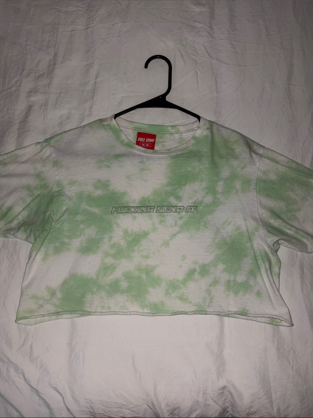 Full Send Tie-Dye Cropped Tee in White & Light Green